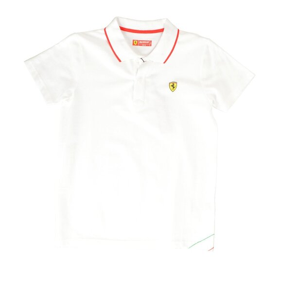 Scuderia Ferrari Kid "Essential Scudetto Piquet" White Polo Shirt 7/8 Years - Picture 1 of 4